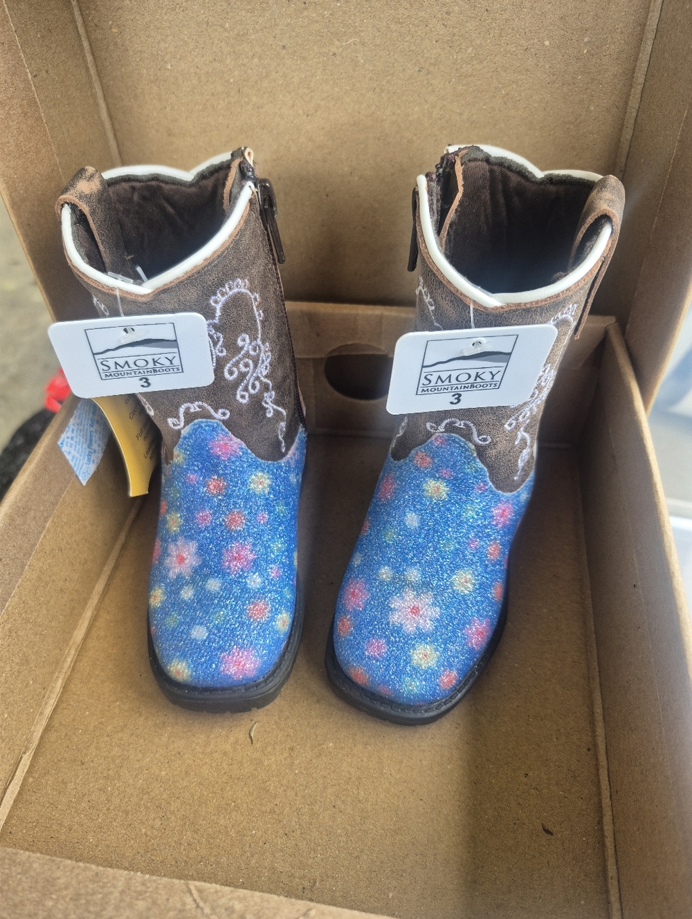 Smoky Mountain Girls' Blue Floral Glitter Cowgirl Boots